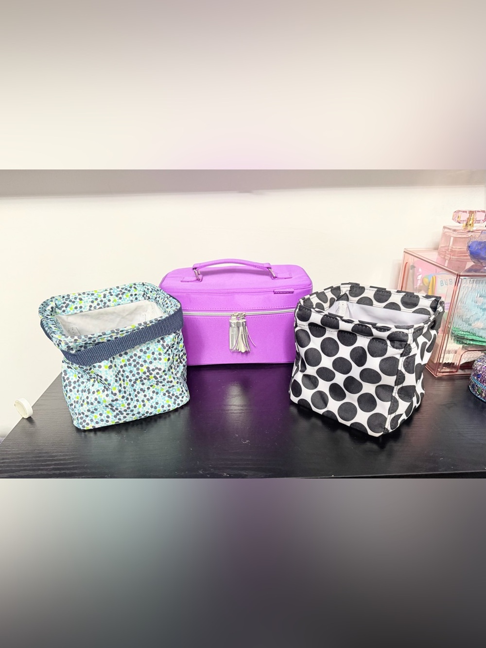 Clinique purple case and two Thirty One Storage Cubes